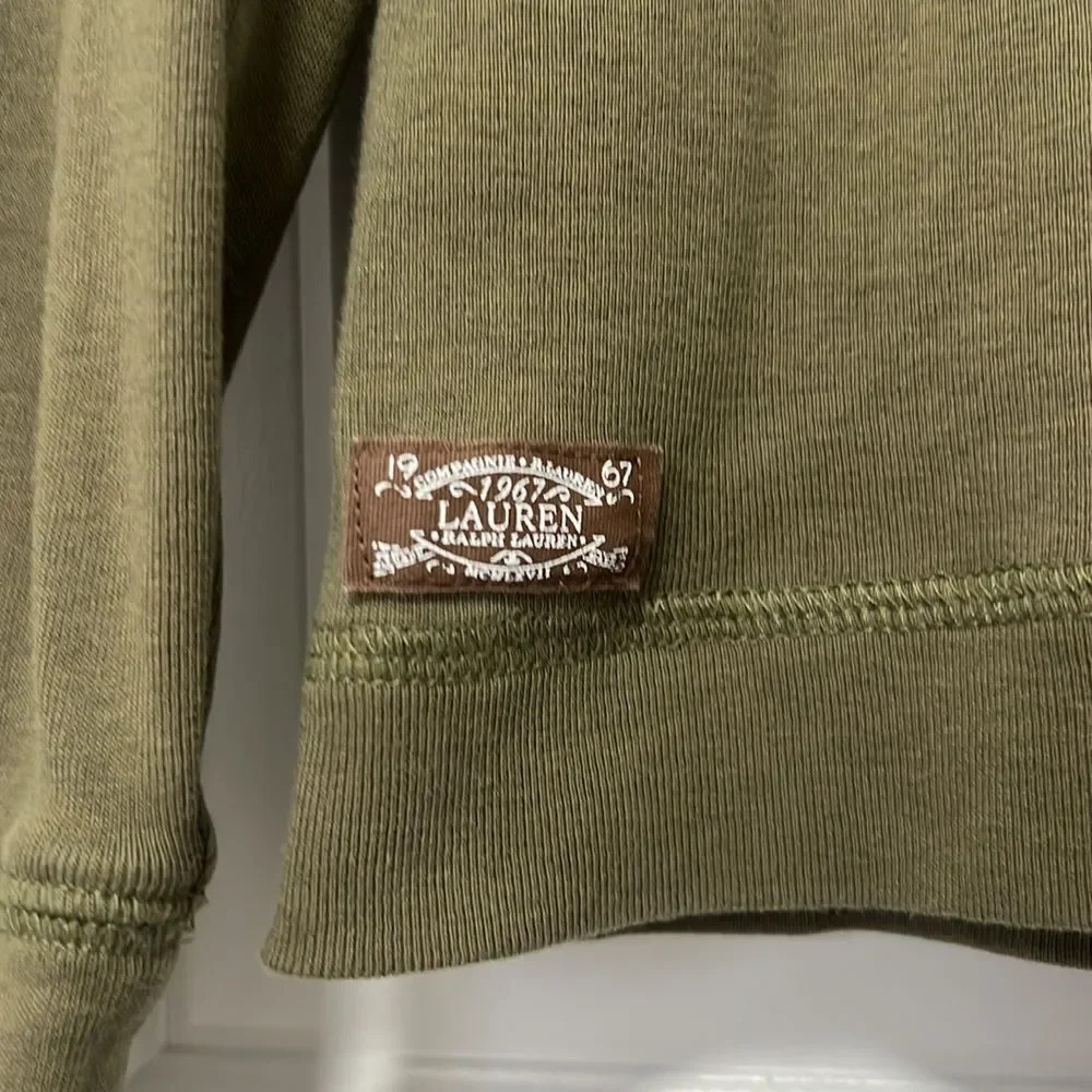 LAUREN RALPH LAUREN Army Green Brown Elbow
Pad Long Sleeve Top Size Large - Picture 5 of 9